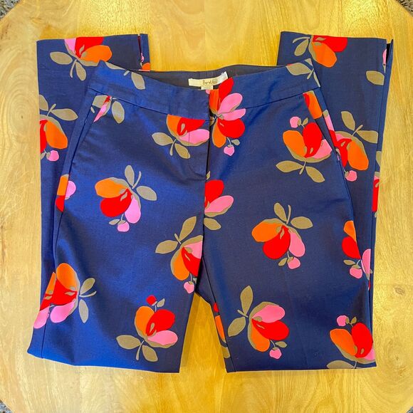 Boden Richmond Navy Blue Floral Trouser Pants Slim Fit Size 2P Big Print - Picture 6 of 6
